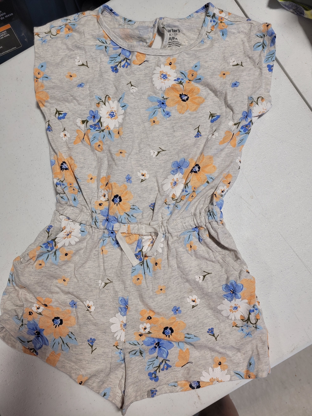 Carter's Light Gray Floral Girls Romper with Blue and Peach Flowers